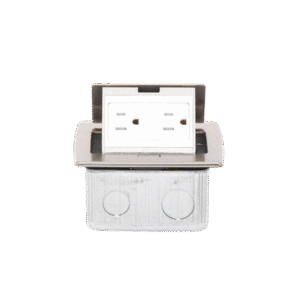 Mini caja de piso rectangular en acero inoxidable con 2 contactos eléctricos (11000-21201)