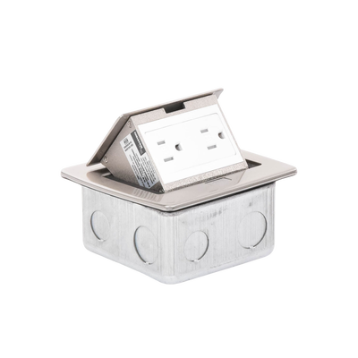 Mini caja de piso rectangular en acero inoxidable con 2 contactos eléctricos (11000-21201)