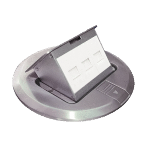 Mini caja de piso redonda para datos o conectores tipo Keystone, Color acero inoxidable (3 contactos) (11000-12202)