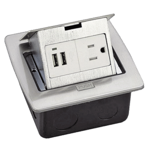 Caja de piso cuadrada con 2 puertos USB y contacto eléctrico (11000-21203)