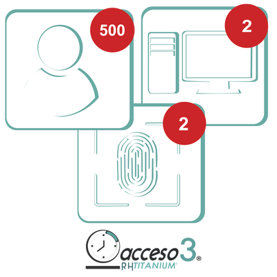 [BAJO PEDIDO] Licencia para software de Tiempo & Asistencia compatible con SISTEMAS DE NOMINA / 500 Empleados / 2 Relojes checadores / 2 PC / Acceso3 - TITANIUM