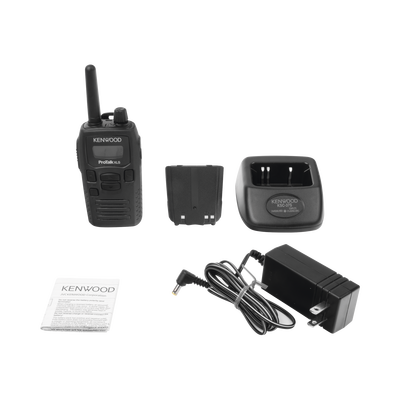 450-470 MHz, 16 canales, 1.5 Watts, VOX, Scaner, Incluye antena, batería, cargador y clip.