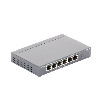 Switch PoE no Administrable de escritorio / 6 puertos 10/100 Mbps / 4 puertos PoE af/at / Presupuesto 67 W / Modo Extensor hasta 250 m / Calidad video prioritaria