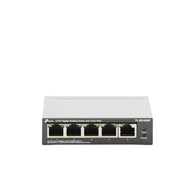 Switch Escritorio No Administrable de 5 puertos 10/100/1000 Mbps / Con 4 puertos PoE 802.3af/at de hasta 65 W / PoE Extendido hasta 250 metros