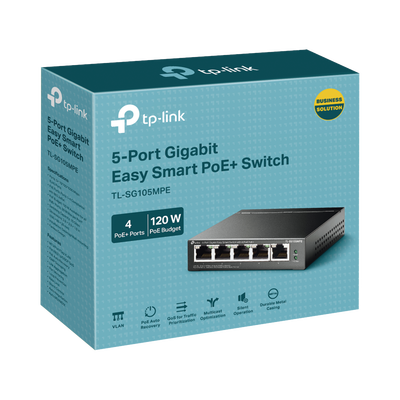 Switch Administrable / Escritorio Easy Smart / 5 puertos 10/100/1000 Mbps / IGMP para Vigilancia / Calidad en el Servicio (QoS) / Gestión GUI / Recuperación automática PoE