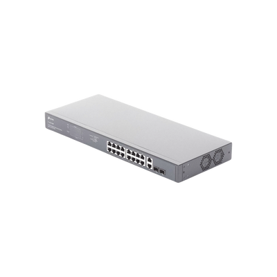 Switch no administrable de 16 puertos 10/100/1000Mbps y PoE af/at, 2 puertos SFP hasta 250W.