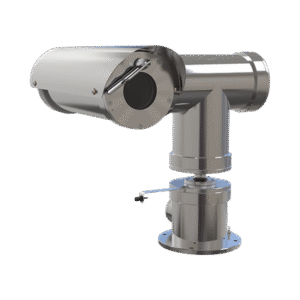 Camara IP PTZ antiexplosion 2MP, 32X, IP68, WiseStream II / con wiper / acero inoxidable / conexion de fibra optica
