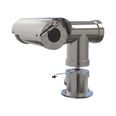 Camara IP PTZ antiexplosion 2MP, 32X, IP68, WiseStream II / con wiper / acero inoxidable / conexion de fibra optica