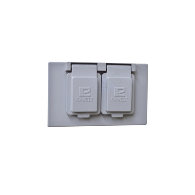 Tapa rectangular dúplex horizontal con contratapa con mecanismo de auto-cierre de aluminio para uso de interiores y exteriores tipo RR.