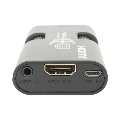 MINI Adaptador de VGA a HDMI / Resolución 1920x1080 @ 60Hz / Jack de audio de 3.5mm / Soporta alimentacion por Micro USB