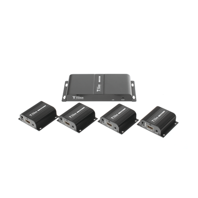 Kit Divisor y Extensor HDMI (Extender Splitter) / Divide 1 Fuente HDMI a 4 Pantallas / Extiende la señal HDMI hasta 40 m / Resolución 1080P @ 60 Hz / Cat 6/6a/7 / Cero Latencia / Salida Loop en el Tx / IR / Alimente solo el Tx (PoC).