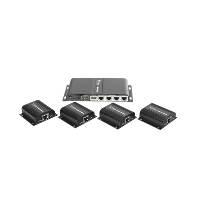Kit Divisor y Extensor HDMI (Extender Splitter) / Divide 1 Fuente HDMI a 4 Pantallas / Extiende la señal HDMI hasta 40 m / Resolución 1080P @ 60 Hz / Cat 6/6a/7 / Cero Latencia / Salida Loop en el Tx / IR / Alimente solo el Tx (PoC).