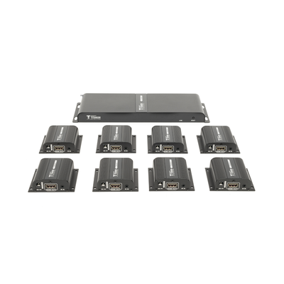 Kit Divisor y Extensor HDMI (Extender Splitter) / Divide 1 Fuente HDMI a 8 Pantallas / Extiende la señal HDMI hasta 40 m / Resolución 1080P @ 60 Hz / Cat 6/6a/7 / Uso 24/7 / Salida Loop en el Tx / IR / Alimente solo el Tx (PoC). Kit Divisor y Extensor HDMI (Extender Splitter) / Divide 1 Fuente HDMI a 8 Pantallas / Extiende la señal HDMI hasta 40 m / Resolución 1080P @ 60 Hz / Cat 6/6a/7 / Uso 24/7 / Salida Loop en el Tx / IR / Alimente solo el Tx (PoC).