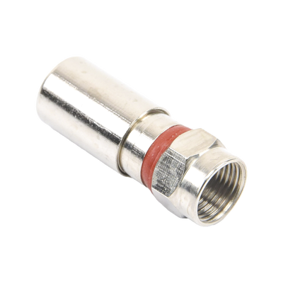 Conector F Macho de Compresión, Metálico para cable RG-6, Cuerpo de Bronce Niquelado.