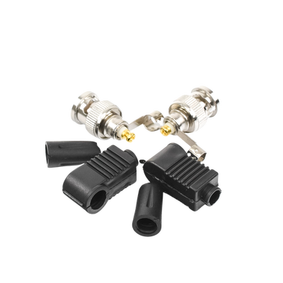 Conector BNC Macho de 75 Ohm en Ángulo Recto con Base Plástica de Alivio en PVC para Cable Coaxial RG-59/ RG-6.