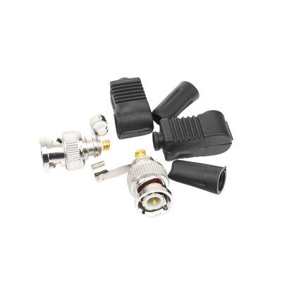 Conector BNC Macho de 75 Ohm en Ángulo Recto con Base Plástica de Alivio en PVC para Cable Coaxial RG-59/ RG-6.