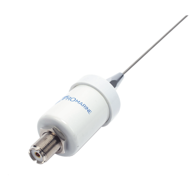 Antena marina VHF en látigo de acero inoxidable en rango de 156 a 163 MHz. Incluye cable de 4.5 m con conectores PL-259 instalados y montaje en L Antena marina VHF en látigo de acero inoxidable en rango de 156 a 163 MHz. Incluye cable de 4.5 m con conectores PL-259 instalados y montaje en L