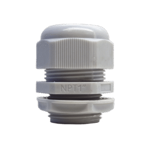 Conector Plástico Blanco Tipo Glándula para Rosca NPT 1" Conector Plástico Blanco Tipo Glándula para Rosca NPT 1"