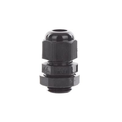 Conector Plástico Negro Tipo Glándula para Cable de 3.5 a 6 mm de Diámetro. Conector Plástico Negro Tipo Glándula para Cable de 3.5 a 6 mm de Diámetro.