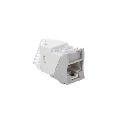 Jack UltraMAX Cat5e, UTP, Montaje híbrido en Placa de Pared (Plano y Angulado), Color Gris, Punch Down