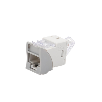 Jack UltraMAX Cat5e, UTP, Montaje híbrido en Placa de Pared (Plano y Angulado), Color Gris, Punch Down