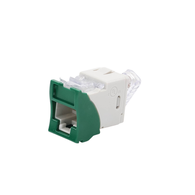 Jack UltraMAX Cat5e, UTP, Montaje híbrido en Placa de Pared (Plano y Angulado), Color Verde, Punch Down
