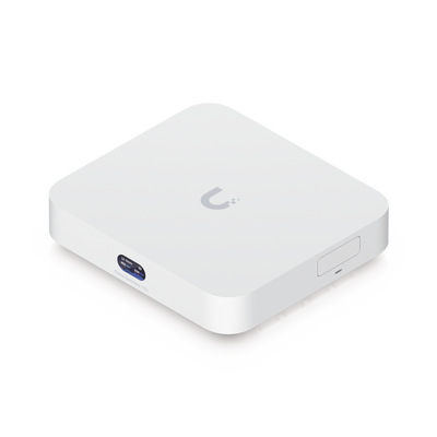 UniFi Cloud Gateway MAX, Router con todos los servicios UniFi, administra hasta 30 dispositivos UniFi y 300 clientes. 1 pto WAN 2.5G, 4 pts LAN 1G (uno configurable como WAN), seguridad IDS/IPS, VPN, bloqueo de apps/URLs, 512 GB memoria interna