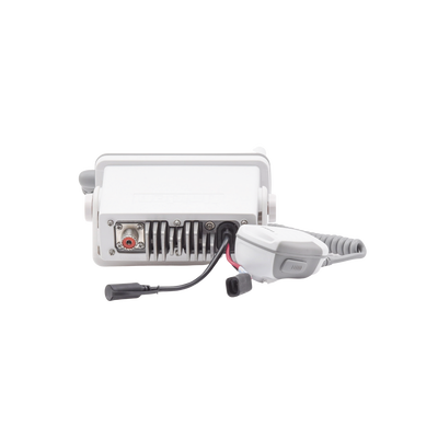 Radio Móvil Marino VHF, color blanco, Tx: 156.025 - 157.425 MHz, Rx: 156.050 - 163.275 MHz, 25W de potencia, sumergible IPX4 incluye micrófono y cable de alimentación