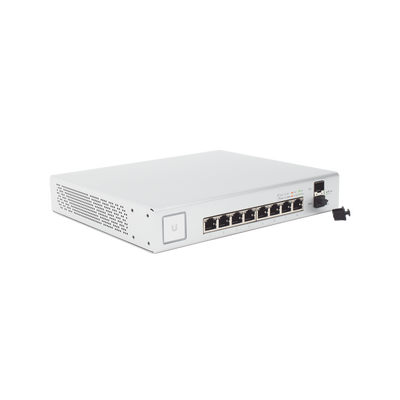 Switch UniFi Administrable de 8 Puertos Gigabit PoE+ 802.3at/af y PoE Pasivo 24V.
