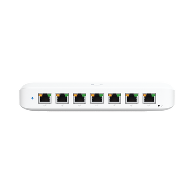 UniFi Switch Ultra 60W Administrable / 8 puertos GbE / (1) puerto POE++ IN opcional y (7) puertos POE+/ Wattaje depende de fuente o POE IN / Incluye fuente AC hasta 62W para POE