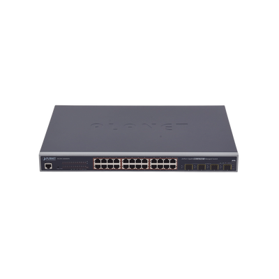 Switch Administrable L2+ de 24 puertos 10/100/1000T PoE+ con 4 puertos combo TP/SFP Gigabit Switch Administrable L2+ de 24 puertos 10/100/1000T PoE+ con 4 puertos combo TP/SFP Gigabit