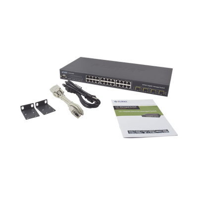 Switch Administrable L2+ 24 puertos 10/100/1000 Mbps, 4 Puertos Combo SFP Switch Administrable L2+ 24 puertos 10/100/1000 Mbps, 4 Puertos Combo SFP