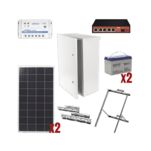 Kit Solar Witek de 28 W con 5 Puertos PoE 802.3 af y PoE Pasivo 24 V para alimentar Camaras IP y un Enlace Punto a Punto en 24 Vcc