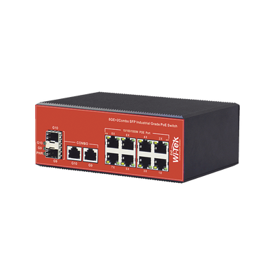 Switch Industrial PoE+ no administrable de 8 Puertos 10/100/1000Mbps + 2 SFP Combo, 150 W