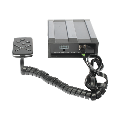 Sirena Vehicular de 100W de Potencia, Con Controlador Unimando Para Tonos, 2 Salidas Auxiliares y Microfono Sirena Vehicular de 100W de Potencia, Con Controlador Unimando Para Tonos, 2 Salidas Auxiliares y Microfono
