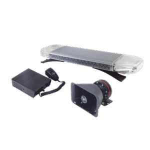 Kit básico para equipar unidades de Seguridad Pública (Barra de Luces Rojo-Azul, Sirena y Bocina)