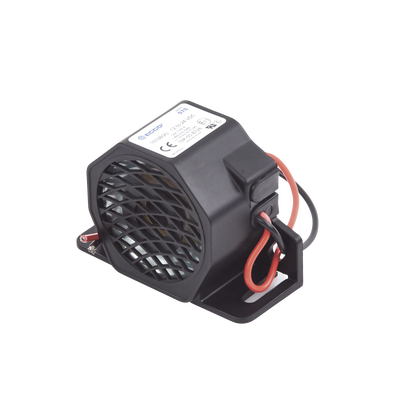 Alarma de reversa vehicular, 12-24 Vcc, 107 dBA Alarma de reversa vehicular, 12-24 Vcc, 107 dBA