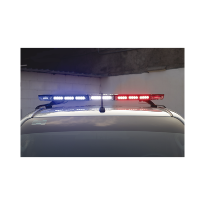 Barra de luces de 47" rojo/azul, 88 LED, con control de tráfico en color ámbar, ideal para equipar unidades de seguridad publica