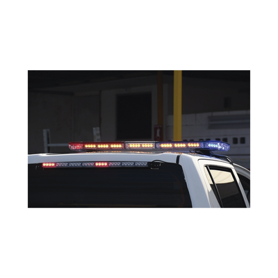 Barra de luces de 47" rojo/azul, 88 LED, con control de tráfico en color ámbar, ideal para equipar unidades de seguridad publica