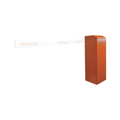 Barrera vehicular izquierda / Soporta brazo de hasta 3 m / Apertura en 1.5 s /Final de carrera ajustable por programación / Movimiento fluido / Diseño elegante color naranja