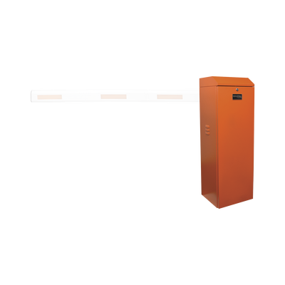 Barrera vehicular izquierda / Soporta brazo de hasta 5.5 m / Final de carrera ajustable por programación / Movimiento fluido / Diseño elegante color naranja Barrera vehicular izquierda / Soporta brazo de hasta 5.5 m / Final de carrera ajustable por programación / Movimiento fluido / Diseño elegante color naranja