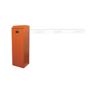 Barrera vehicular derecha / Soporta brazo de hasta 5.5 m / Final de carrera ajustable por programación / Movimiento fluido / Diseño elegante color naranja