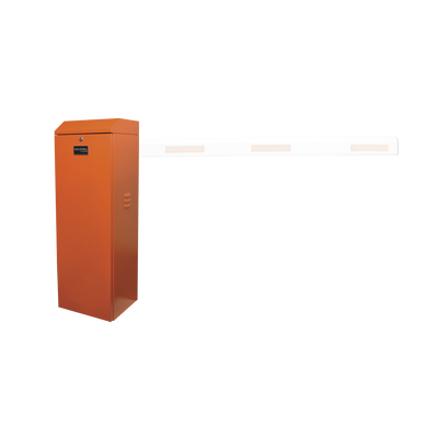 Barrera vehicular derecha / Soporta brazo de hasta 5.5 m / Final de carrera ajustable por programación / Movimiento fluido / Diseño elegante color naranja Barrera vehicular derecha / Soporta brazo de hasta 5.5 m / Final de carrera ajustable por programación / Movimiento fluido / Diseño elegante color naranja