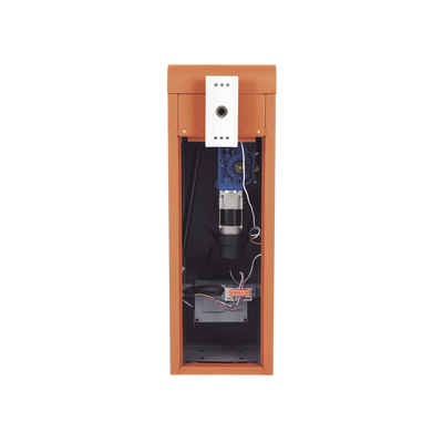 Barrera vehicular izquierda / Soporta brazo de hasta 5.5 m / Final de carrera ajustable por programación / Movimiento fluido / Diseño elegante color naranja Barrera vehicular izquierda / Soporta brazo de hasta 5.5 m / Final de carrera ajustable por programación / Movimiento fluido / Diseño elegante color naranja