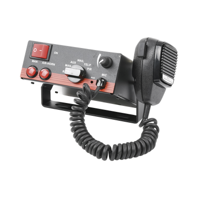 Sirena Vehicular de 100W de Potencia, Con Switch Giratorio de 6 posiciones, Micrófono de Uso Rudo e Interconexión a Radio Sirena Vehicular de 100W de Potencia, Con Switch Giratorio de 6 posiciones, Micrófono de Uso Rudo e Interconexión a Radio