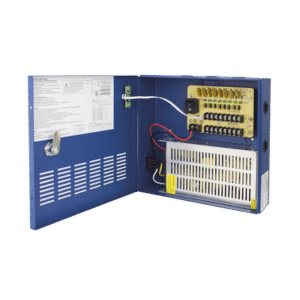 Fuente de poder profesional HEAVY DUTY de 11 - 15 Vcc @ 16 Amper, para 8 cámaras, con voltaje de entrada de: 110-220 Vca