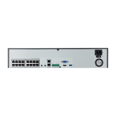 NVR de 16 canales / 32MP / Hasta 4 Discos Duros / Switch PoE+ 16 puertos / Wisenet P2P / H.265 & WiseStream