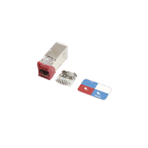 Jack Z-MAX Cat6A, Blindado, Montaje híbrido en Placa de Pared (Plano y Angulado), Color Rojo