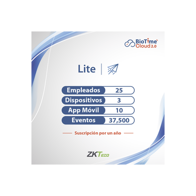 LICENCIA lite de BIOTIME CLOUD 2.0 / 25 USUARIOS / 3 DISPOSITIVOS (Licencia Anual)