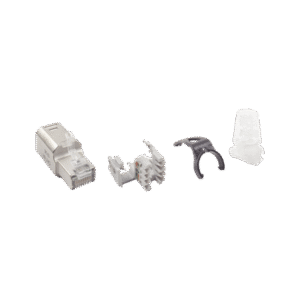 Plug RJ45 Cat6A Blindado, Terminación en Campo, Compatible con Todas las Categorías, Con Clip Protector de Seguro Plug RJ45 Cat6A Blindado, Terminación en Campo, Compatible con Todas las Categorías, Con Clip Protector de Seguro